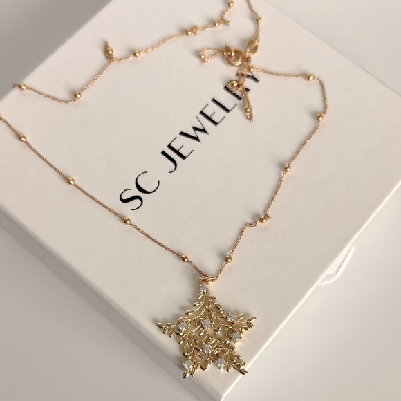 Star Leaf Necklace with Ball Chain 14k Gold Plated Luxury Jewelry - Picture 4 of 10